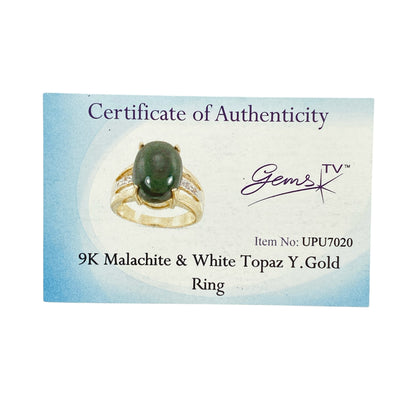 9ct Gold Malachite & White Topaz Set Ring