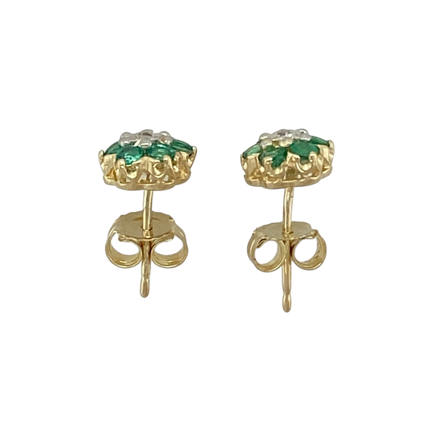 9ct Gold Diamond & Emerald Set Cluster Stud Earrings