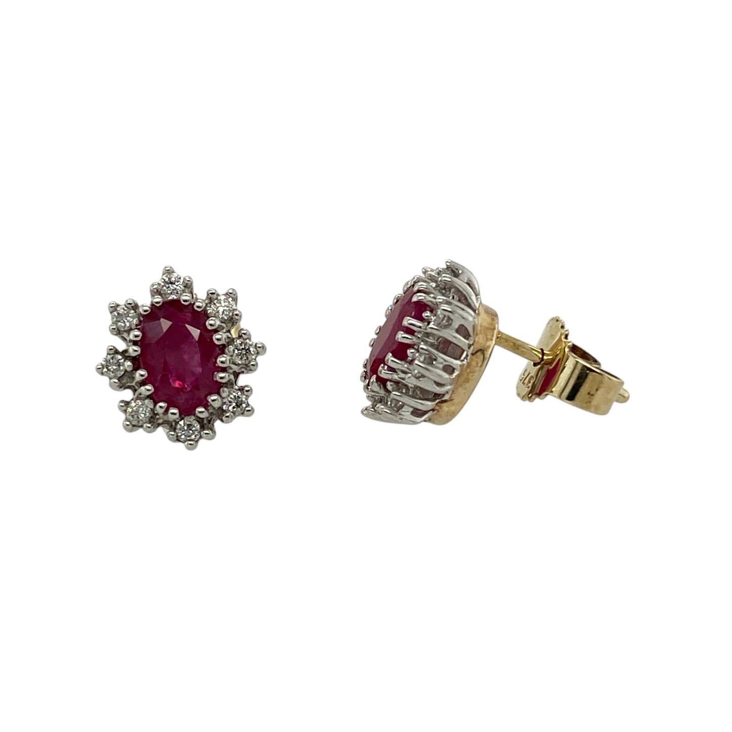 9ct Gold Diamond & Ruby Set Cluster Stud Earrings