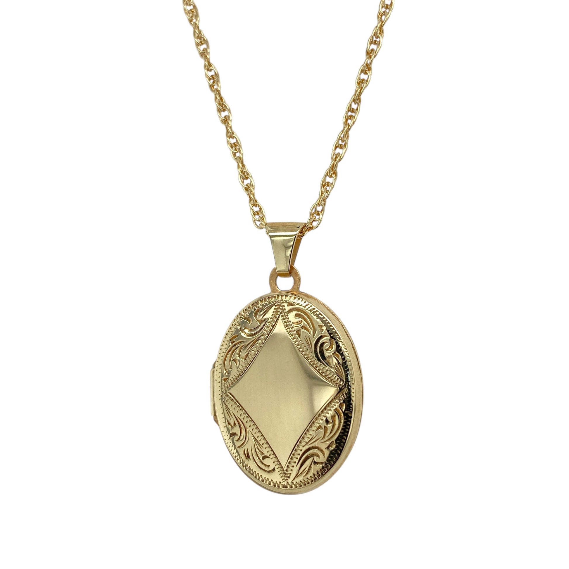 9ct Gold Patterned Oval Locket 20" Necklace