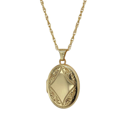 9ct Gold Patterned Oval Locket 20" Necklace
