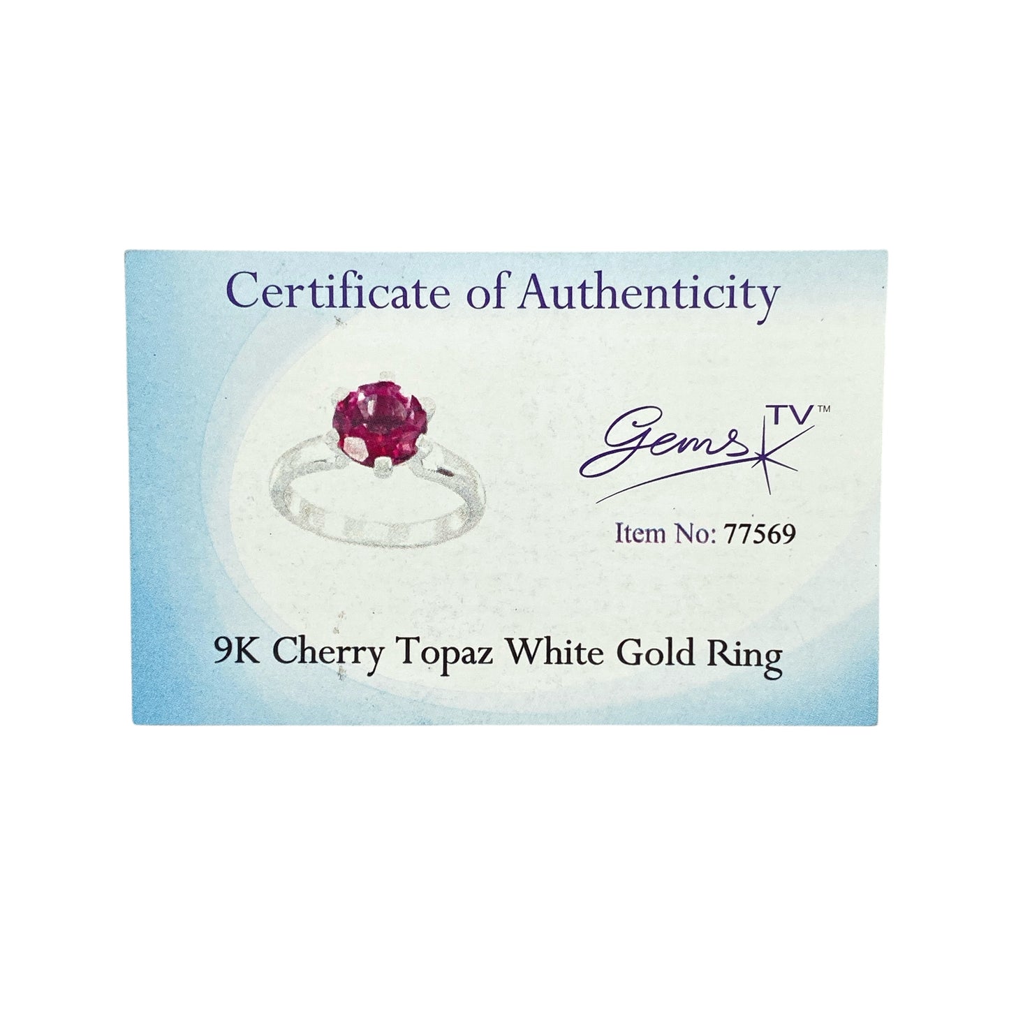 9ct White Gold & Cherry Topaz Set Solitaire Ring