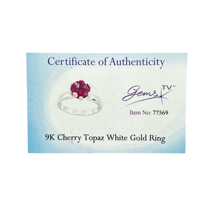 9ct White Gold & Cherry Topaz Set Solitaire Ring