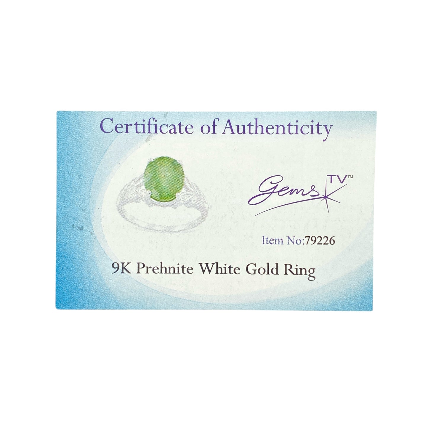 9ct White Gold & Prehnite Set Ring