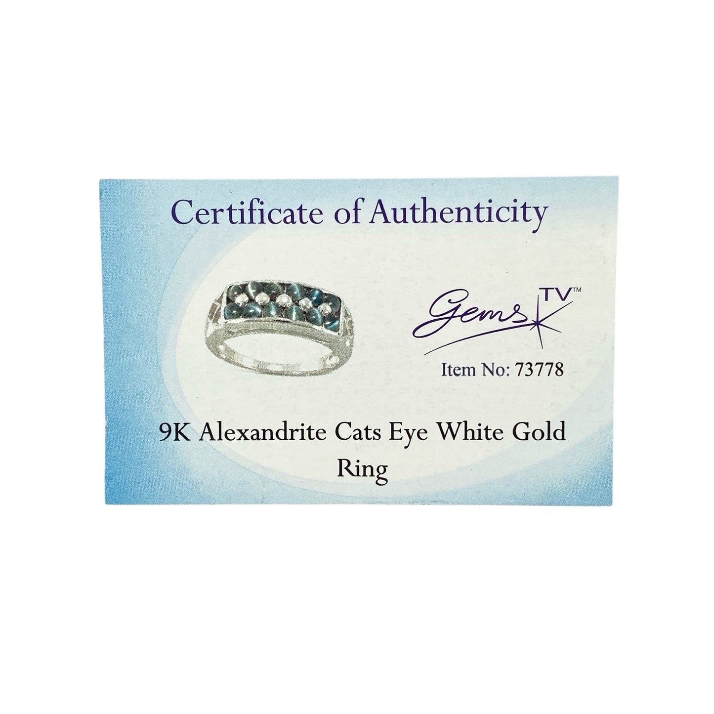 9ct White Gold & Alexandrite Cats Eye Set Band Ring