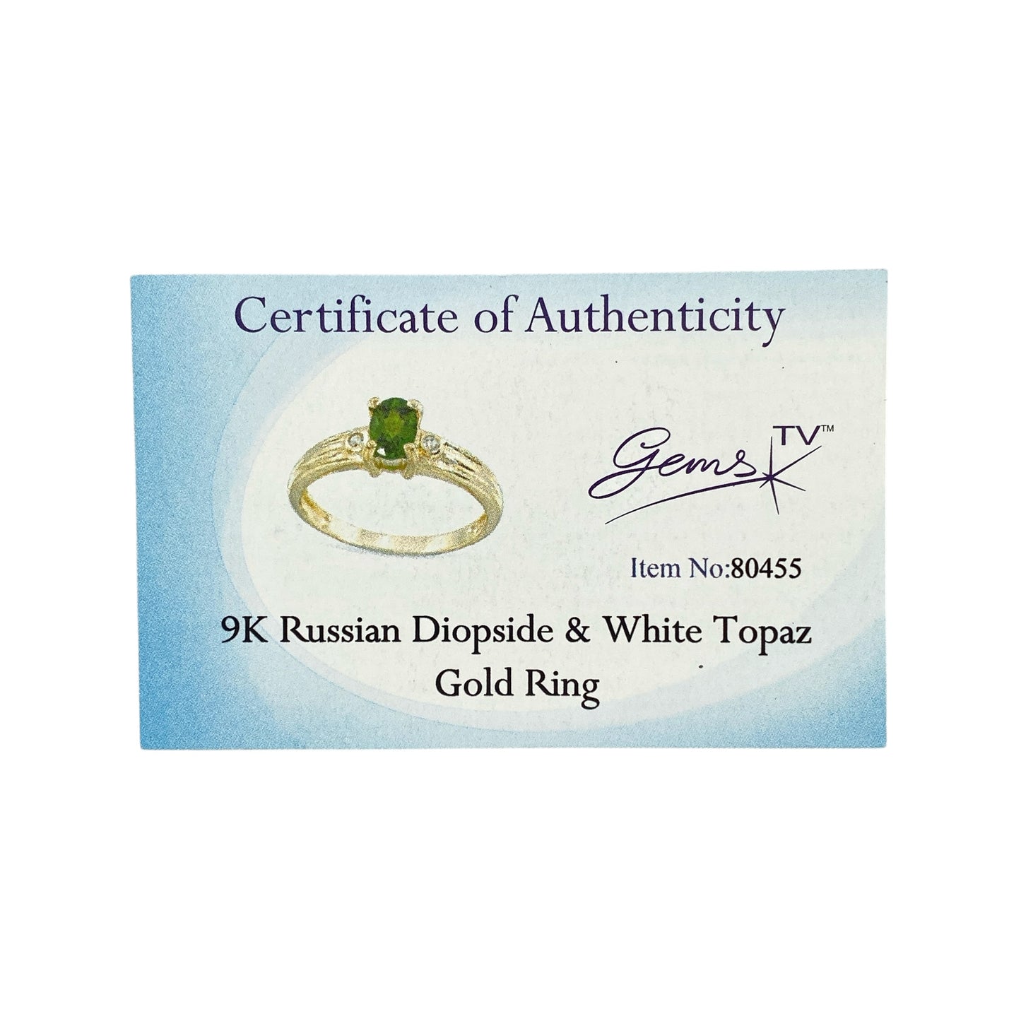 9ct Gold Russian Diopside & White Topaz Set Ring