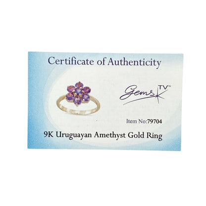 9ct Gold & Uruguayan Amethyst Set Cluster Ring