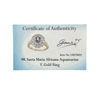9ct Gold Santa Maria African Aquamarine & White Topaz Cluster Ring