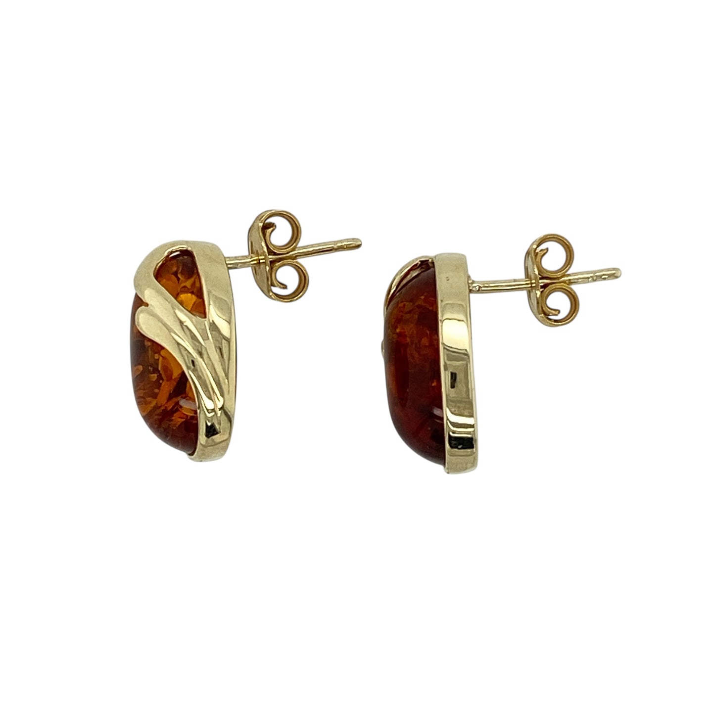 9ct Gold & Amber Oval Stud Earrings