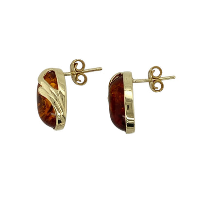 9ct Gold & Amber Oval Stud Earrings