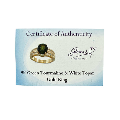 9ct Gold Green Tourmaline & White Topaz Set Ring