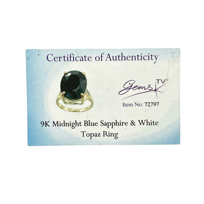 9ct Gold Midnight Blue Sapphire & White Topaz Set Ring