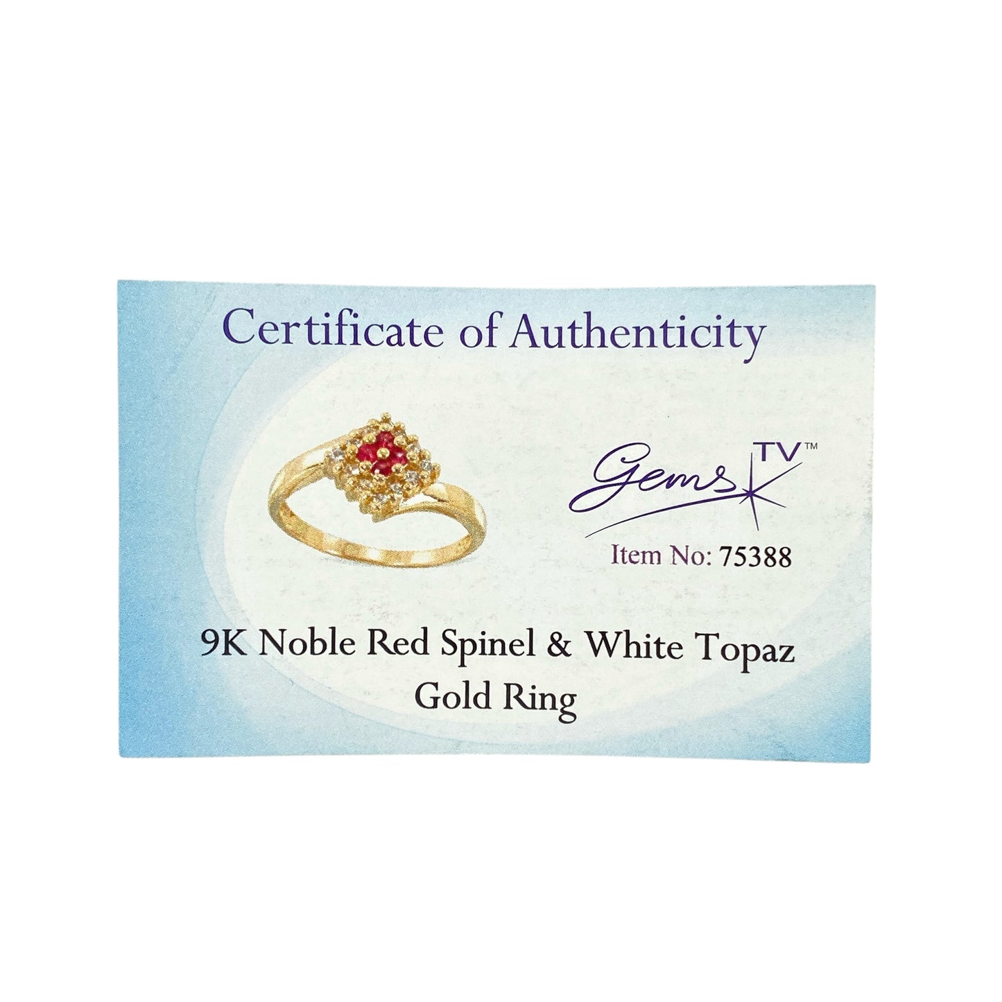 9ct Gold Red Spinel & White Topaz Set Cluster Ring