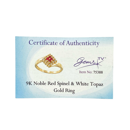 9ct Gold Red Spinel & White Topaz Set Cluster Ring