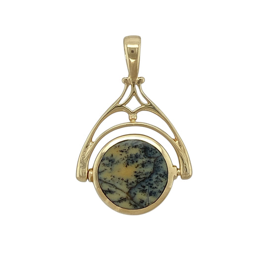 9ct Gold Double Sided Agate Set Fob Pendant