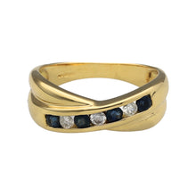Load image into Gallery viewer, 18ct Gold Diamond &amp; Sapphire Set Crossover Band Ring

