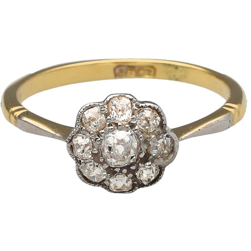 18ct Gold & Diamond Set Daisy Antique Style Cluster Ring