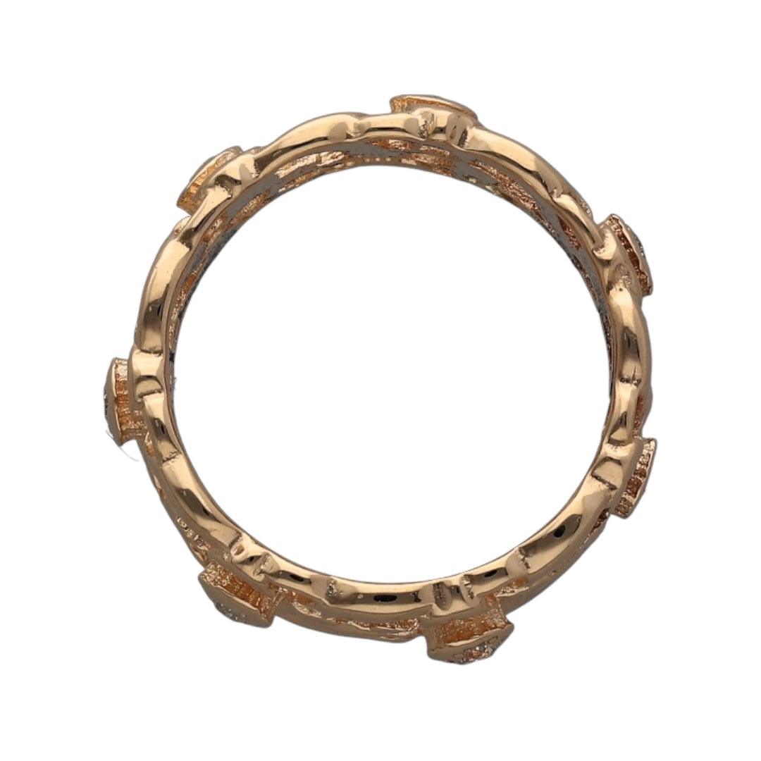 14ct Gold & Diamond Set Flower Wide Band Ring