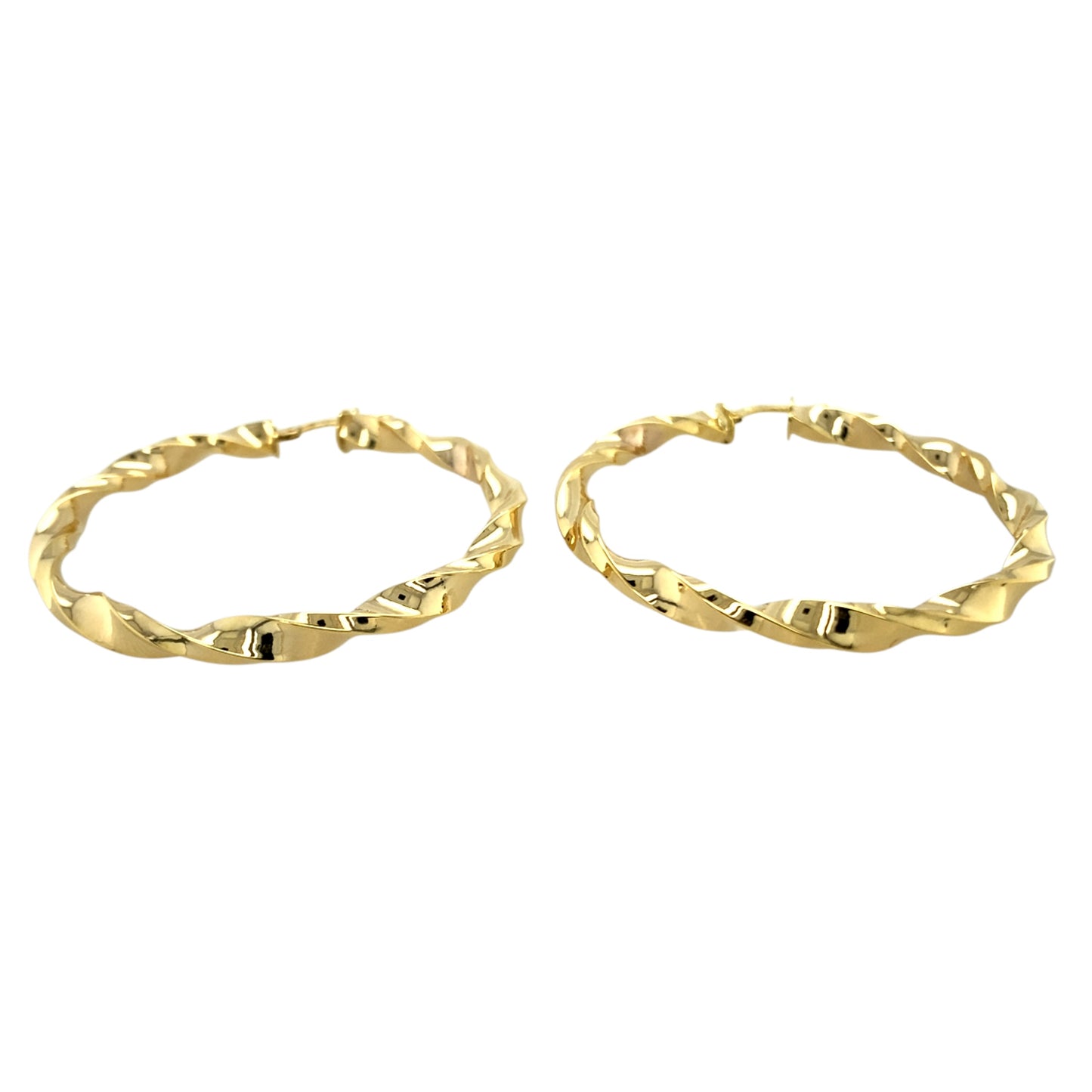 New 9ct Yellow Gold 49mm Plain Twisted Creole Earrings with the weight 4.80 grams