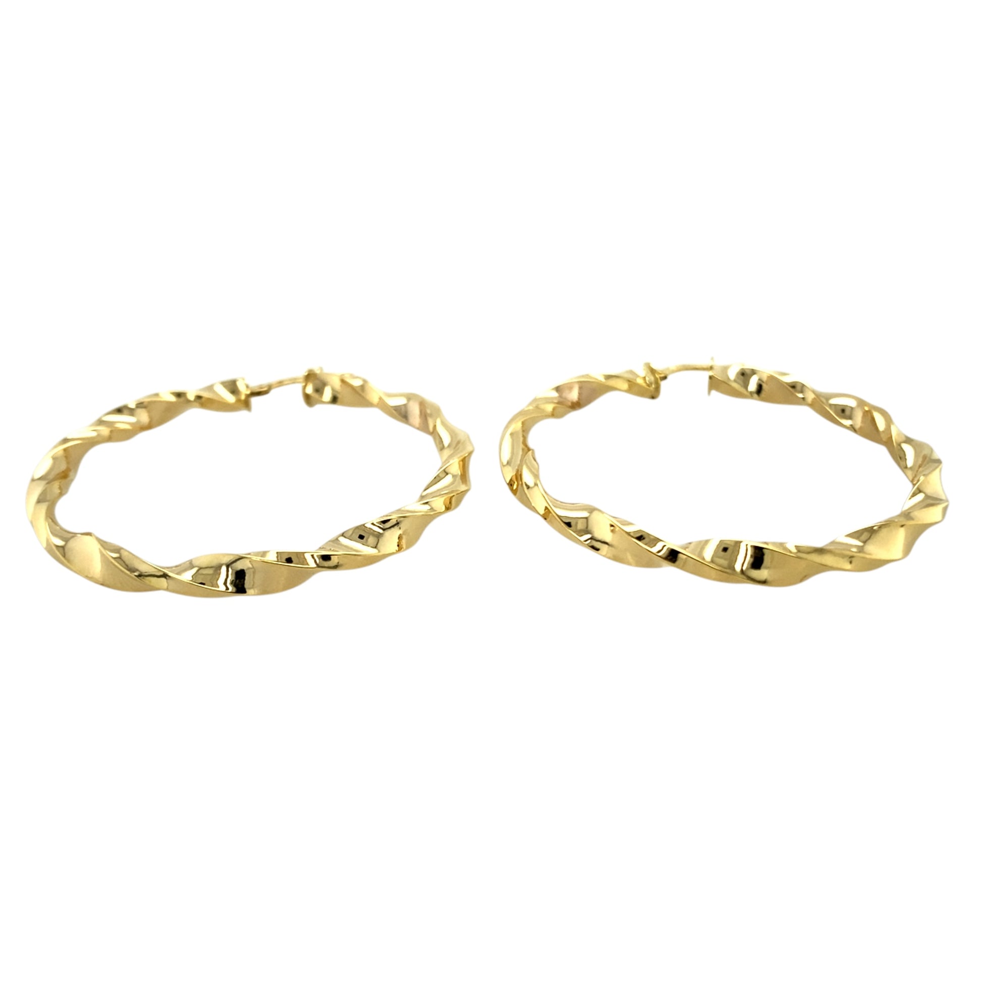 New 9ct Yellow Gold 49mm Plain Twisted Creole Earrings with the weight 4.80 grams