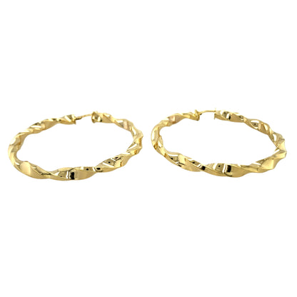 New 9ct Yellow Gold 49mm Plain Twisted Creole Earrings with the weight 4.80 grams
