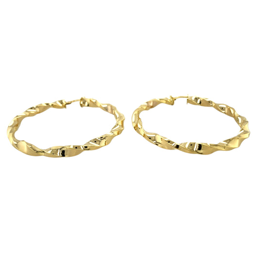 New 9ct Yellow Gold 49mm Plain Twisted Creole Earrings with the weight 4.80 grams