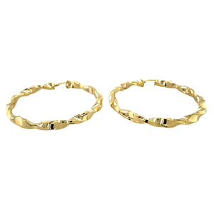 New 9ct Yellow Gold 49mm Plain Twisted Creole Earrings with the weight 4.80 grams