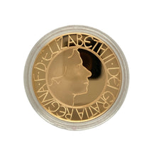 Load image into Gallery viewer, Celebrate a moment of royal history with this 2003 United Kingdom 22ct Gold Proof Five Pounds Coronation Jubilee Coin, presented in its official display box and complete with a certificate of authenticity.

Design: The obverse features the portrait of Queen Elizabeth II, while the reverse commemorates the 50th anniversary of her Coronation with a detailed and symbolic design.
Material: Struck in 22-carat gold to proof 
