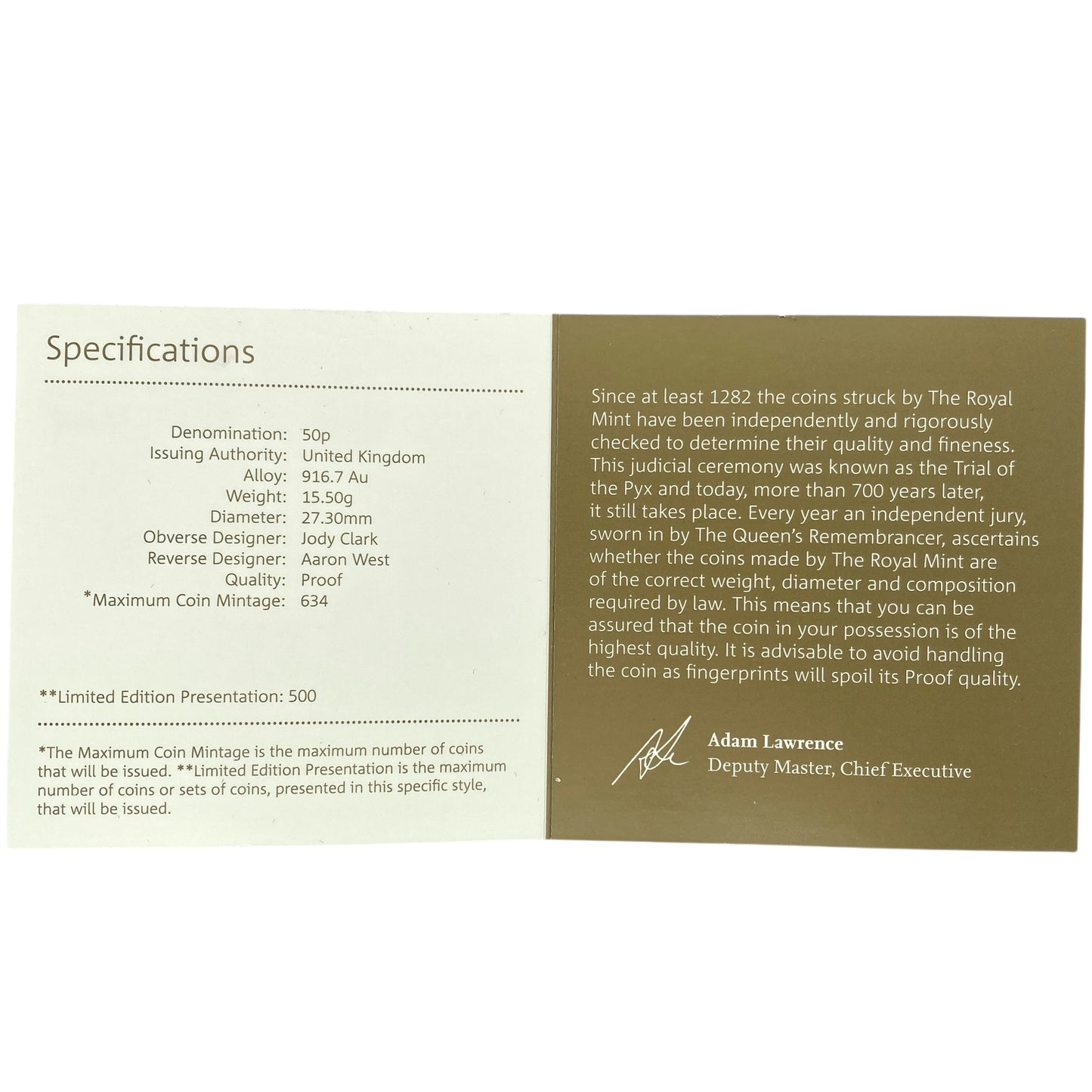 2017 Innovation of Science Sir Issac Newton UK 22ct Gold 50p Gold Proof Coin