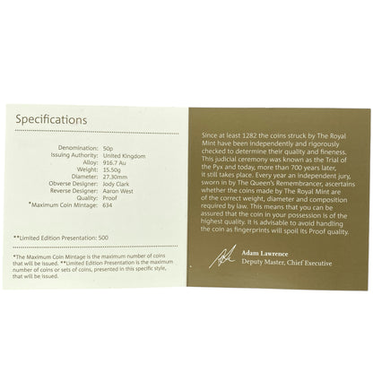 2017 Innovation of Science Sir Issac Newton UK 22ct Gold 50p Gold Proof Coin