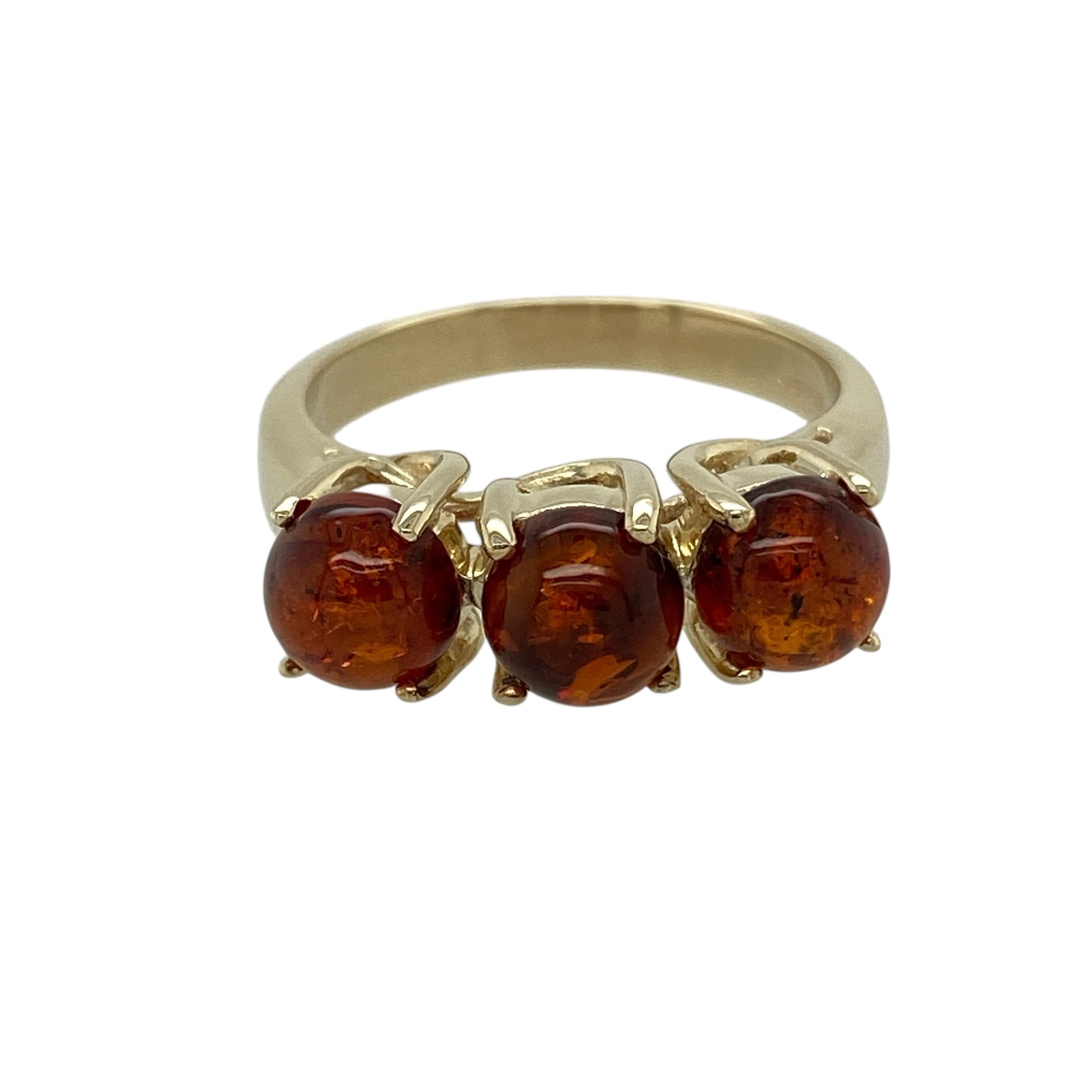 9ct Gold & Amber Set Trilogy Ring