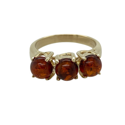 9ct Gold & Amber Set Trilogy Ring