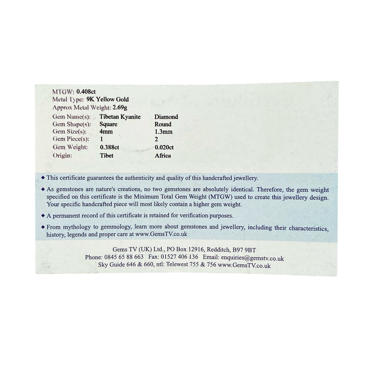 9ct Gold Diamond & Tibetan Kyanite Ring