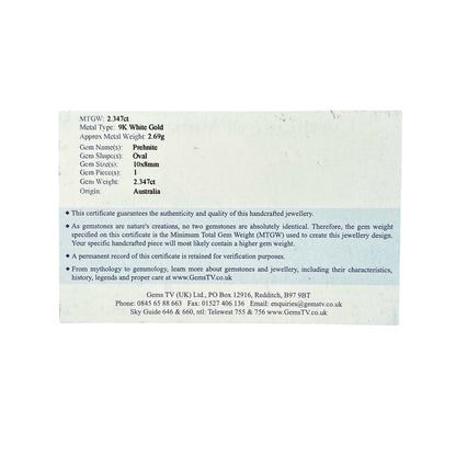 9ct White Gold & Prehnite Set Ring