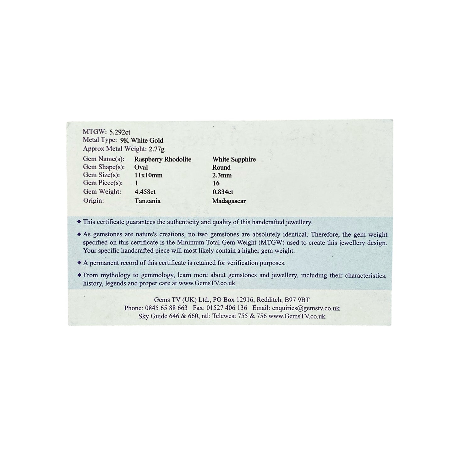 9ct White Gold Raspberry Rhodolite & White Sapphire Set Cluster Ring