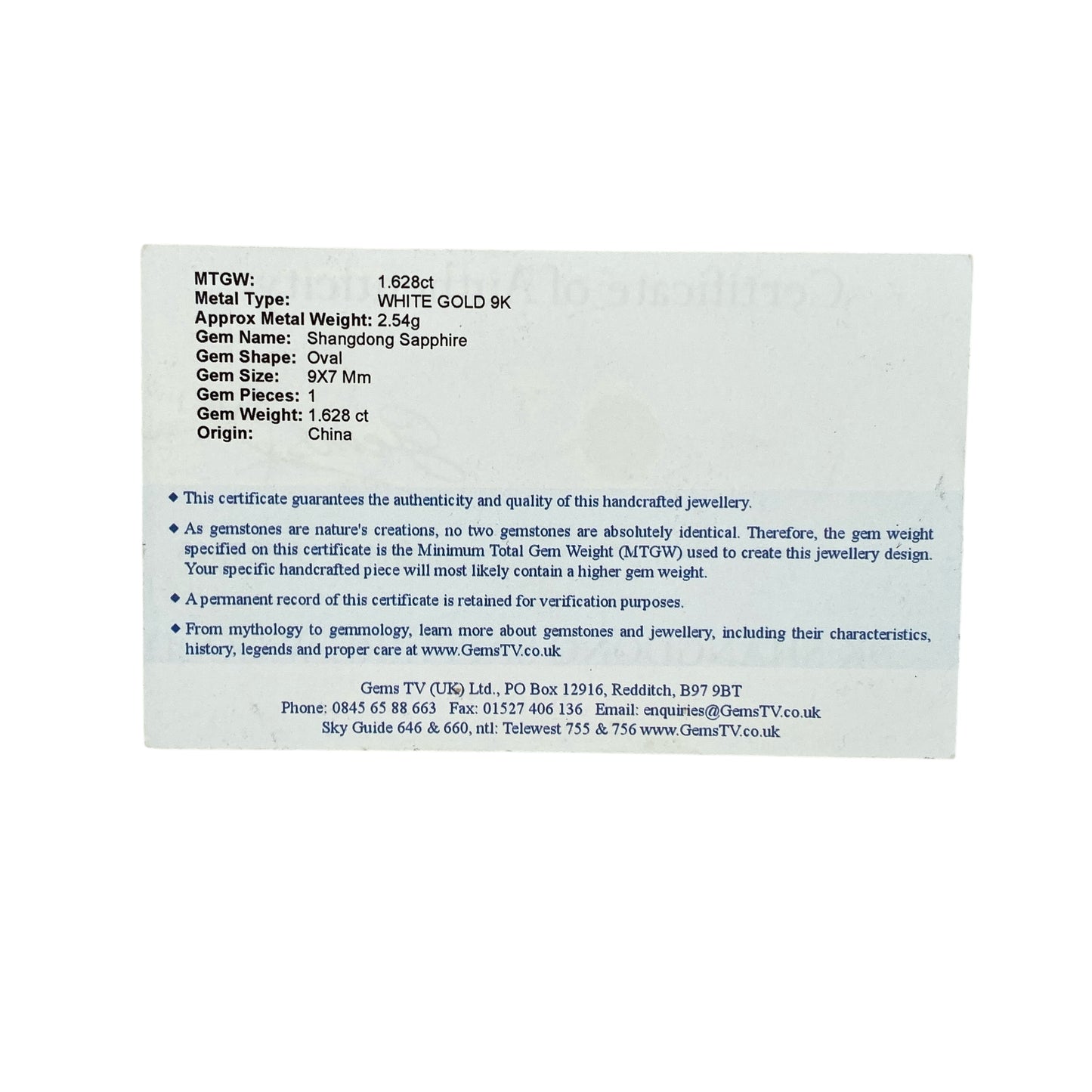 9ct White Gold & Sapphire Set Ring