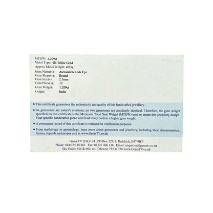 9ct White Gold & Alexandrite Cats Eye Set Band Ring