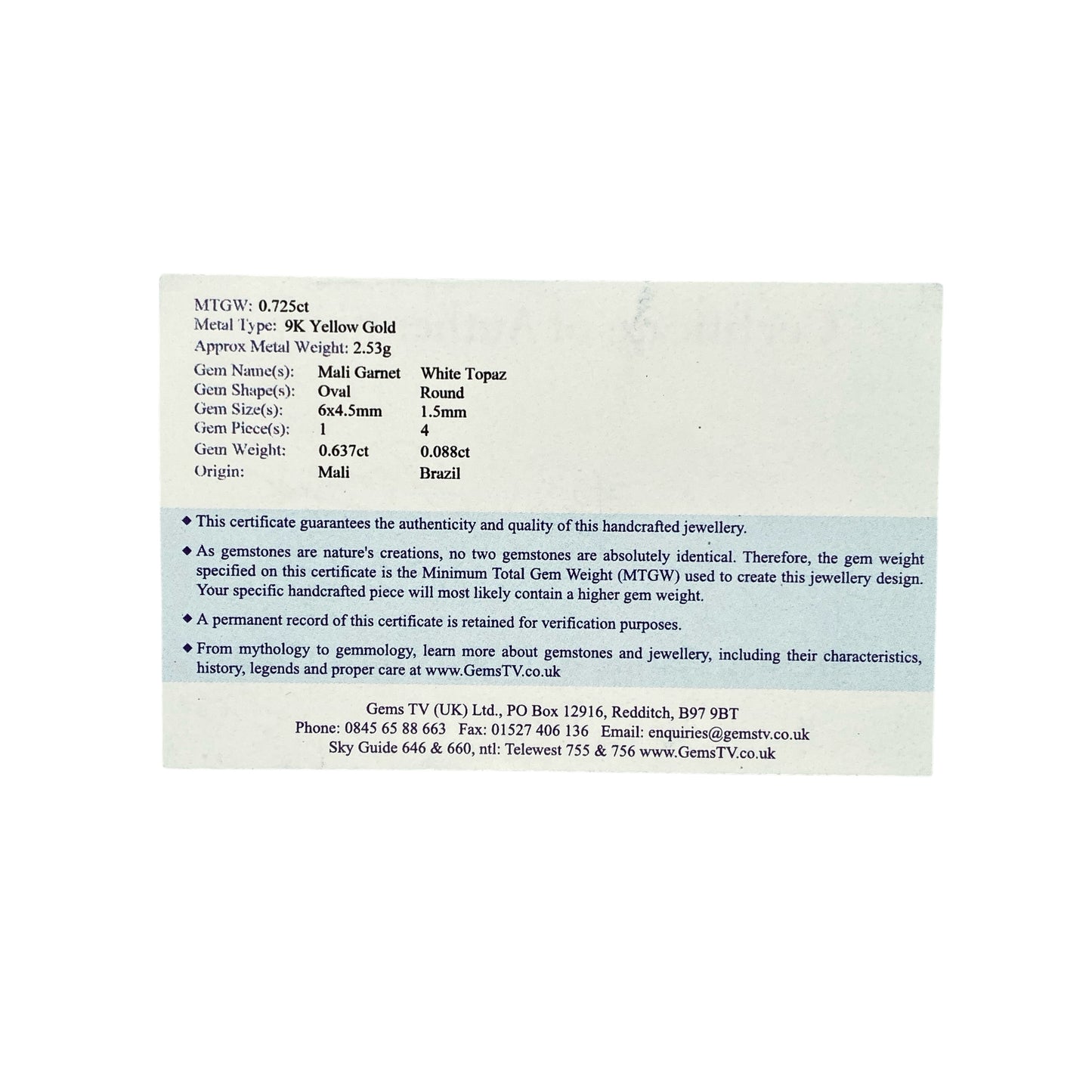 9ct Gold Mali Garnet & White Topaz Set Ring