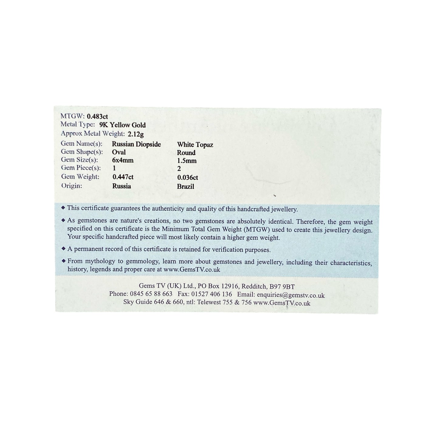 9ct Gold Russian Diopside & White Topaz Set Ring