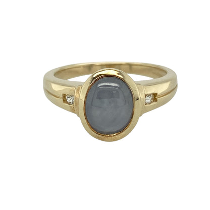 9ct Gold Sri Lankan Star Sapphire & White Topaz Set Ring
