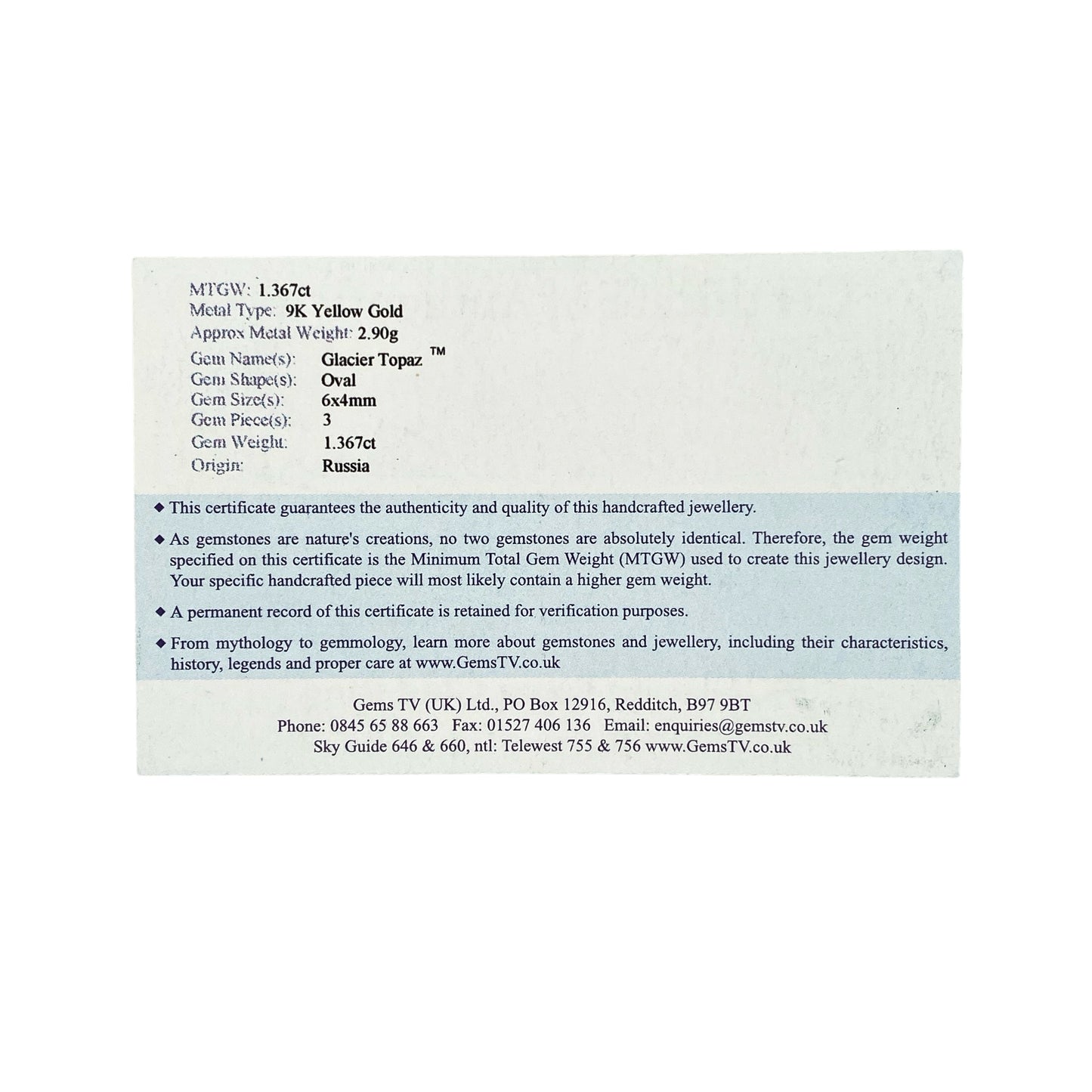 9ct Gold & Glacier Topaz Set Band Ring