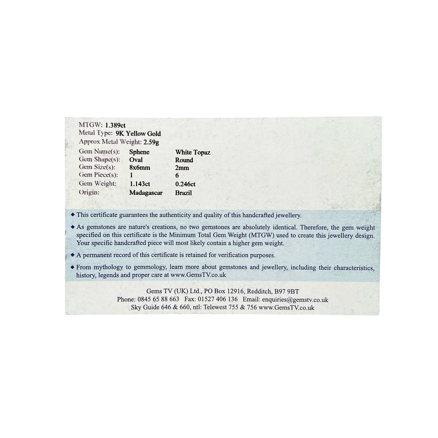 9ct Gold Sphene & White Topaz Set Ring