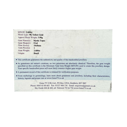 9ct Gold & Mystic Topaz Set Solitaire Ring