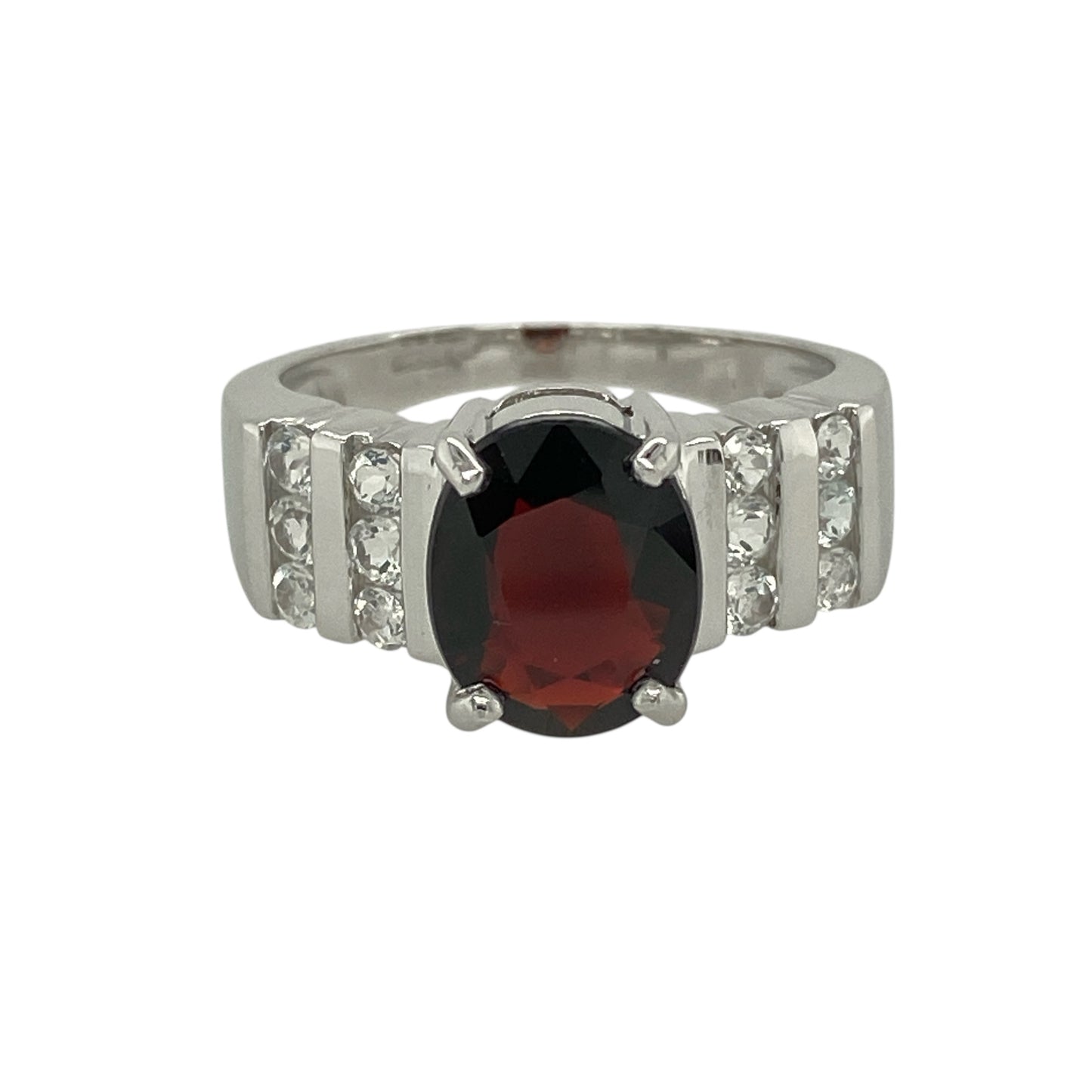 9ct White Gold & Spessartite Garnet & White Topaz Set Ring