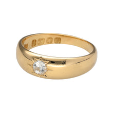 Load image into Gallery viewer, Preowned 18ct Yellow Gold &amp; Diamond Antique Style Signet Ring in size N with the weight 4.60 grams. The front of the band is 6mm wide and the diamond is approximately 30pt 
