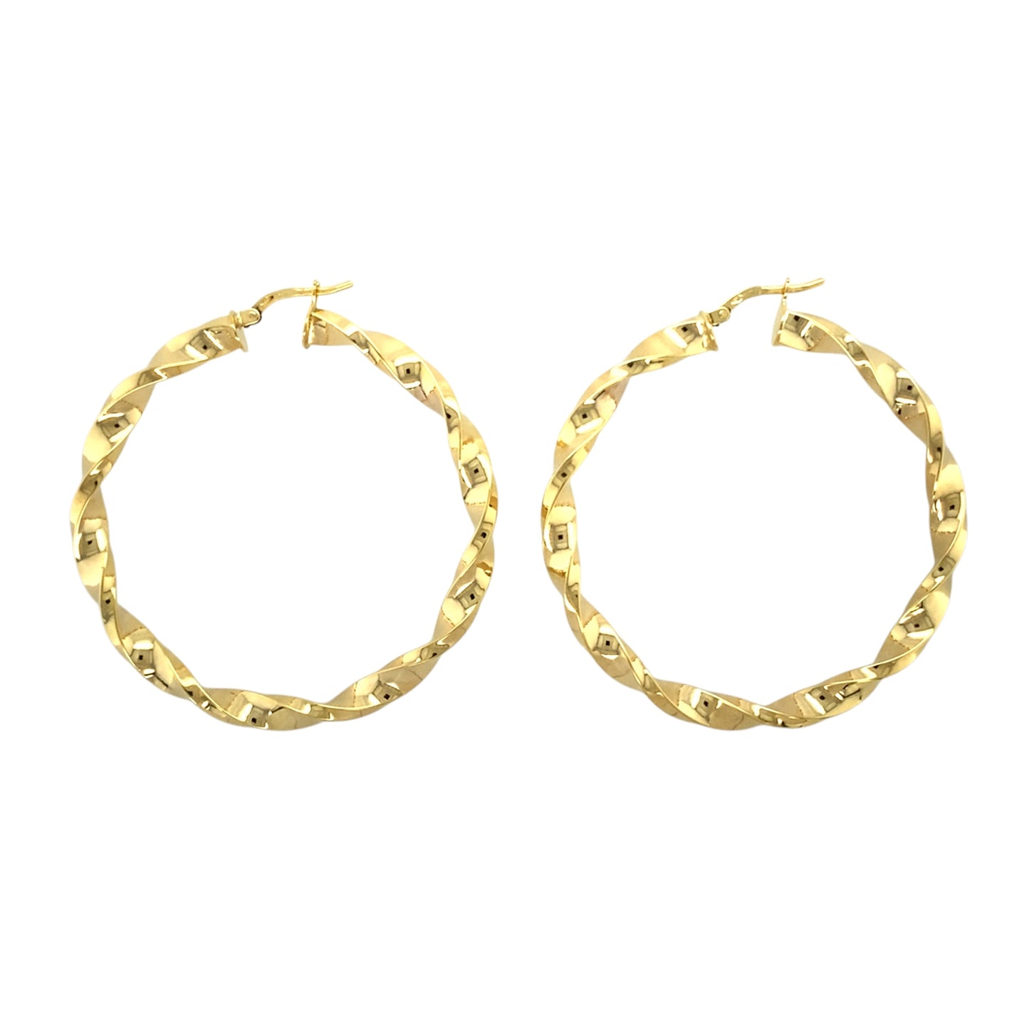 New 9ct Gold 49mm Plain Twisted Creole Earrings