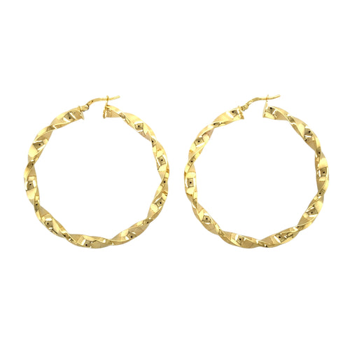 New 9ct Gold 49mm Plain Twisted Creole Earrings