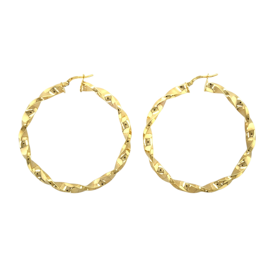New 9ct Gold 49mm Plain Twisted Creole Earrings