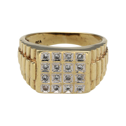 9ct Gold & Diamond Set Watch Style Signet Ring