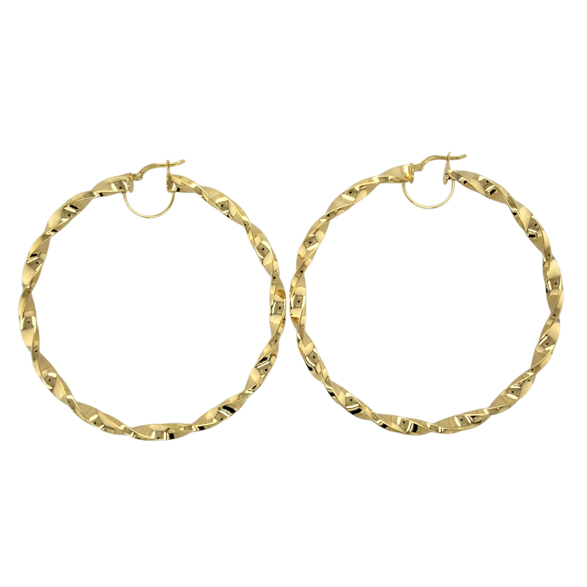 New 9ct Gold 57mm Plain Twisted Creole Earrings